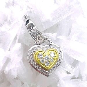 Judith Ripka JR TWO Sterling Silver 18K Gold Diamond Heart Pendant Enhancer